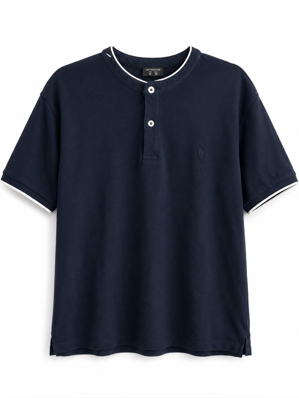 Lefties Man Navy Blue Banded Collar Henley Cotton Polo Shirt M
